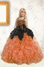 Pick Ups Orange Sleeveless Organza Lace Up Kids Pageant Dress for Party and Wedding Party