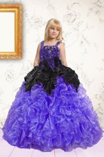 Amazing Black and Purple Sleeveless Organza Lace Up Girls Pageant Dresses for Party and Wedding Party
