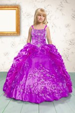 Hot Selling Spaghetti Straps Sleeveless Satin Flower Girl Dresses Beading and Appliques and Pick Ups Lace Up