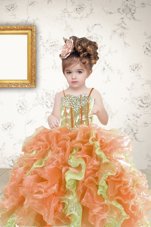 Organza Sleeveless Floor Length Little Girl Pageant Gowns and Beading and Ruffles and Sequins