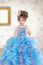 Glittering Sequins Spaghetti Straps Sleeveless Lace Up Kids Pageant Dress Multi-color Organza