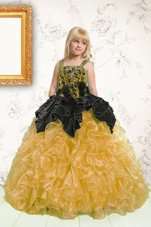 Pick Ups Straps Sleeveless Lace Up Flower Girl Dresses Gold Organza