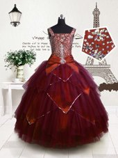 Gorgeous Sleeveless Beading and Belt Lace Up Little Girls Pageant Gowns