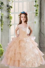 Square Sleeveless Organza Flower Girl Dresses for Less Lace and Ruffled Layers Zipper