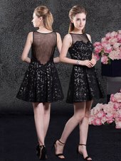 Suitable Black Sleeveless Lace Side Zipper Club Wear for Prom and Military Ball and Sweet 16 and Wedding Party