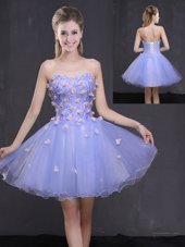 Fantastic Sleeveless Tulle Mini Length Lace Up Teens Party Dress in Lavender for with Appliques