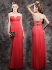 Decent Sleeveless Floor Length Appliques Zipper Dress for Prom with Red