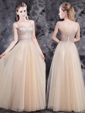 Sleeveless Zipper Floor Length Beading Prom Dresses