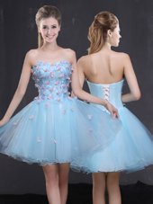 Artistic Sweetheart Sleeveless Lace Up Juniors Party Dress Light Blue Organza