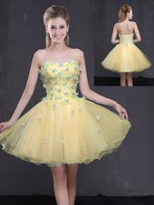 Artistic Mini Length Lace Up Cocktail Dresses Light Yellow and In for Prom and Party with Appliques