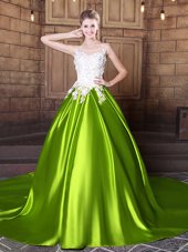 Discount Scoop Elastic Woven Satin Sleeveless With Train Quinceanera Dresses Court Train and Lace and Appliques