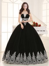 Custom Fit Black Ball Gown Prom Dress Military Ball and Sweet 16 and Quinceanera and For with Beading and Appliques Sweetheart Sleeveless Lace Up