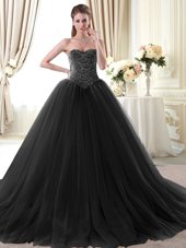 Comfortable Ball Gowns Quinceanera Gown Black Sweetheart Tulle Sleeveless Floor Length Lace Up