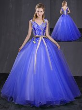 Sleeveless Appliques and Belt Lace Up 15 Quinceanera Dress