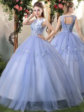Captivating Sleeveless Appliques Lace Up Quince Ball Gowns