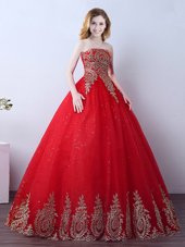 Sequins Floor Length Ball Gowns Sleeveless Red 15 Quinceanera Dress Lace Up
