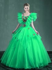 Nice Square Organza Sleeveless Floor Length Sweet 16 Quinceanera Dress and Embroidery
