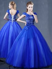 Best Selling V-neck Short Sleeves Organza Vestidos de Quinceanera Lace and Appliques Lace Up