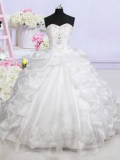 Hot Sale Sleeveless Brush Train Lace Up With Train Beading and Appliques and Pick Ups Wedding Dresses