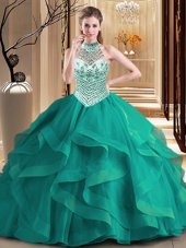 New Style Sleeveless Embroidery and Ruffles Lace Up Ball Gown Prom Dress