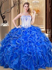 Enchanting Sleeveless Organza Floor Length Lace Up Sweet 16 Quinceanera Dress in Green for with Embroidery and Ruffles