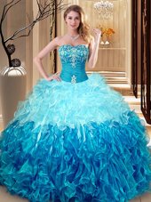 Beautiful Multi-color Organza Lace Up Sweetheart Sleeveless Floor Length Sweet 16 Quinceanera Dress Embroidery and Ruffles