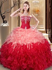 Ideal Multi-color Sweetheart Neckline Embroidery and Ruffles Sweet 16 Quinceanera Dress Sleeveless Lace Up