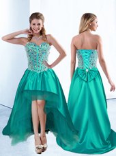 Sleeveless Beading and Bowknot Lace Up Red Carpet Prom Dress
