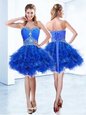 Luxury Royal Blue Sleeveless Organza Lace Up Cocktail Dress for Prom and Party