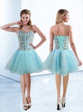Simple Sweetheart Sleeveless Lace Up Teens Party Dress Light Blue Organza