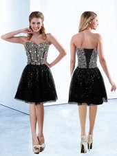 Artistic Sequined Sweetheart Sleeveless Lace Up Sequins Party Dress in Black