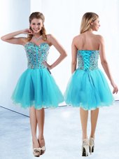 Enchanting Aqua Blue Sleeveless Tulle Lace Up Club Wear for Prom and Party