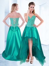 Charming A-line Turquoise Sweetheart Taffeta Sleeveless High Low Lace Up