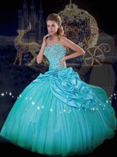 Dazzling Blue Sleeveless Beading and Pick Ups Floor Length Ball Gown Prom Dress