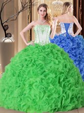 Fabric With Rolling Flowers Lace Up Quinceanera Dresses Sleeveless Floor Length Embroidery and Ruffles