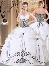Sleeveless Taffeta Floor Length Lace Up 15th Birthday Dress in White for with Embroidery and Pick Ups