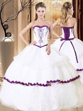 Stylish White Sleeveless Organza Lace Up Vestidos de Quinceanera for Military Ball and Sweet 16 and Quinceanera