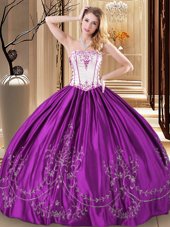 Ball Gowns Quinceanera Gown Purple Strapless Taffeta Sleeveless Floor Length Lace Up