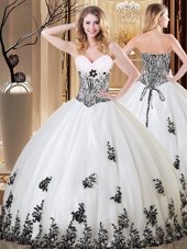 Ball Gowns Quinceanera Dress White Sweetheart Tulle Sleeveless Floor Length Lace Up