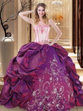 Purple Sleeveless Taffeta Lace Up 15 Quinceanera Dress for Military Ball and Sweet 16 and Quinceanera