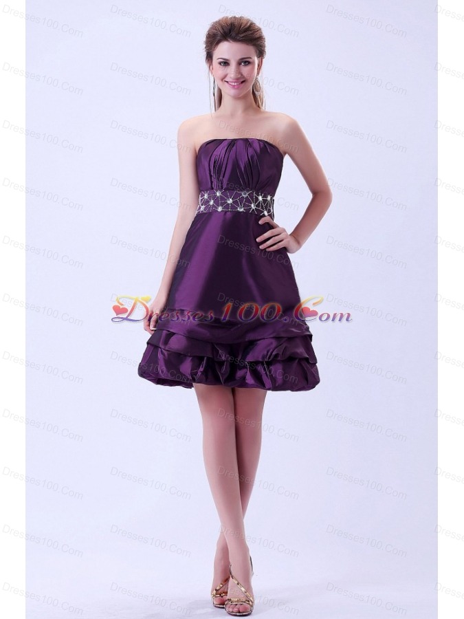 Dark Purple Beaded Prom / Homecoming Dress Knee-length ...