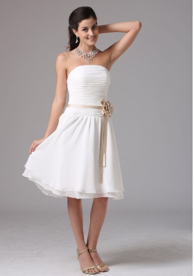 Simple Empire Strapless Bridesmaid Dress With Sash Ruched Decorate Bust Knee-length