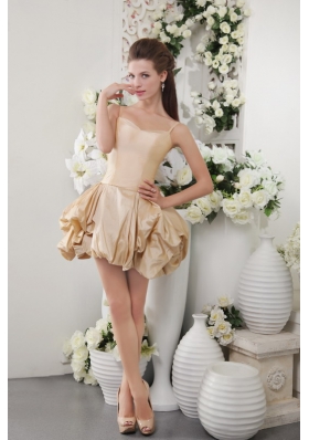 Champagne A-Line / Princess Spaghetti Straps Short Taffeta Bow Bridesmaid Dress