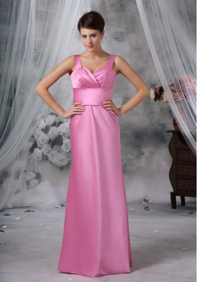Custom Made Straps Floor-length Satin Pink Bridesmaid Dress For 2013