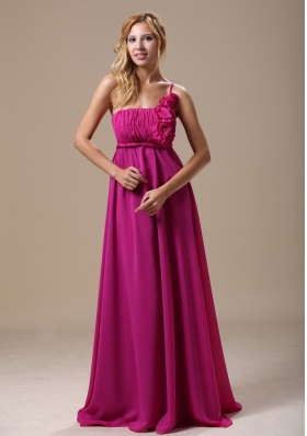Fuchsia One Shoulder Hand Made Flowers In Hartford City For Bridesmaid Dress