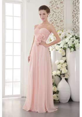 Pink Empire Sweetheart Floor-length Chiffon 3D Flower Prom / Evening Dress