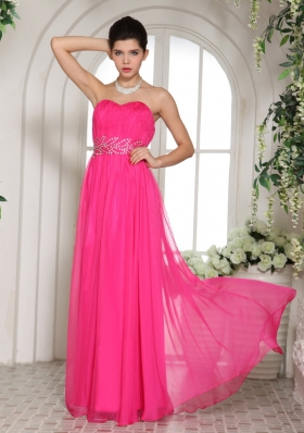 Custom Made Column Hot Pink Sweetheart Prom Celebrity Dress With Ruch and Beading