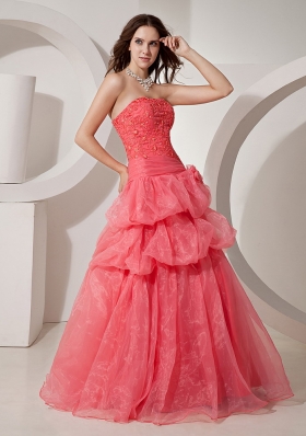 Organza Coral Red For 2013 Prom Dress In Penrith NSW With Embroidery Bodice and Hand Made Flowers