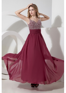 Empire Straps Ankle-length Chiffon Beading Prom Dress