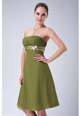 Olive Green Empire Strapless Bridesmaid Dress Chiffon Knee-length